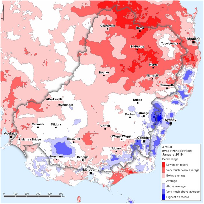 Actual evapotranspiration deciles: January 2019