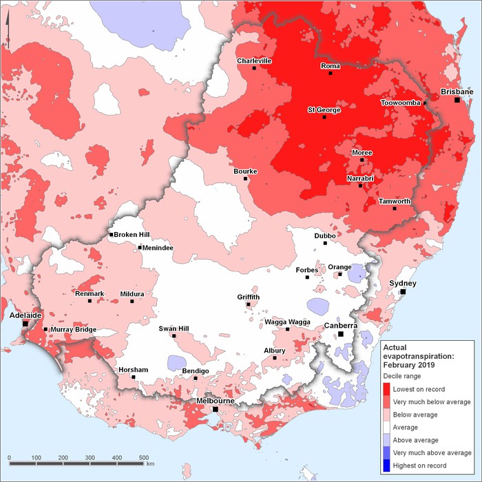 Actual evapotranspiration deciles: February 2019