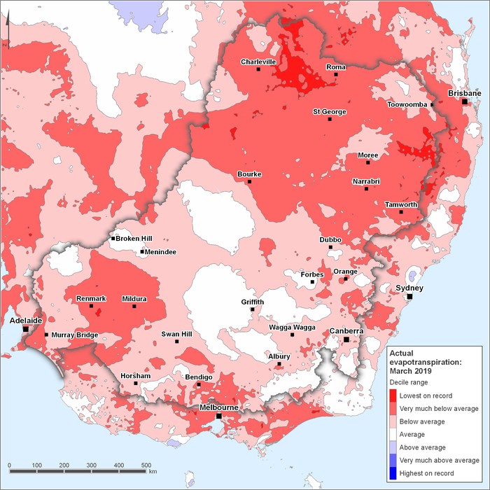 Actual evapotranspiration deciles: March 2019