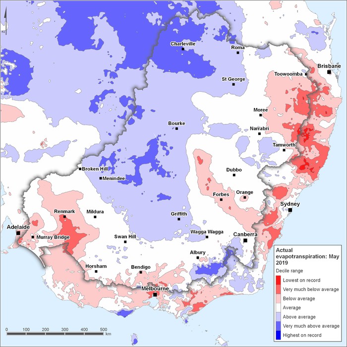 Actual evapotranspiration deciles: May 2019