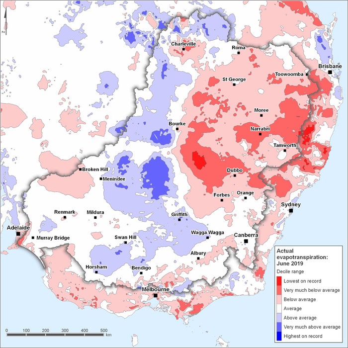 Actual evapotranspiration deciles: June 2019
