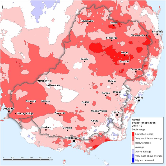 Actual evapotranspiration deciles: 2018–2019
