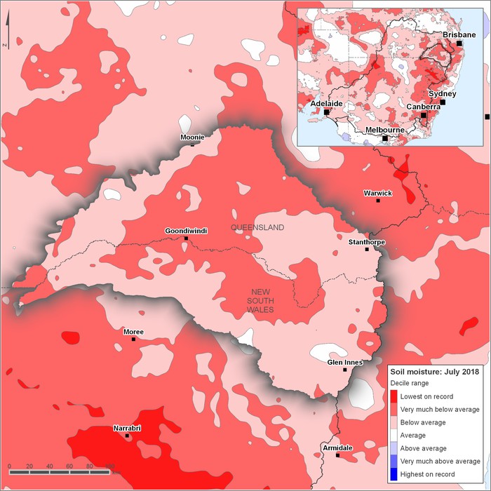 Soil moisture deciles: July 2018