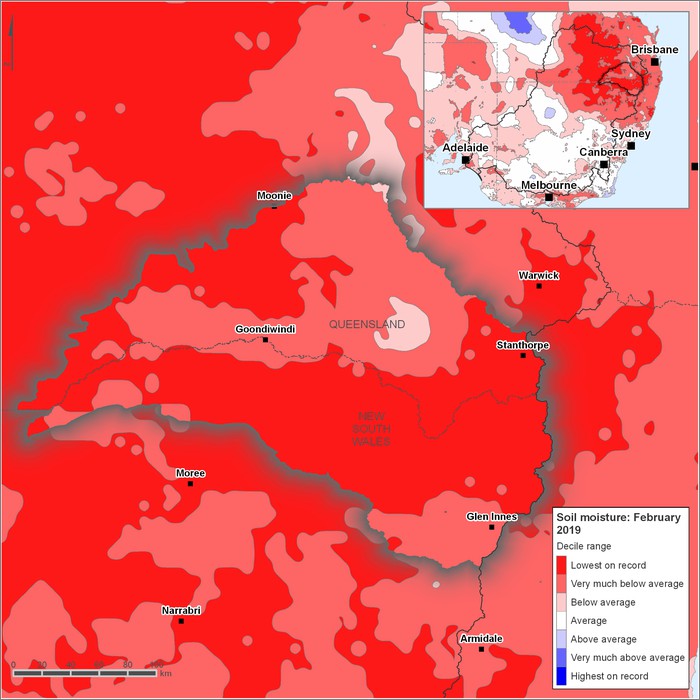 Soil moisture deciles: February 2019