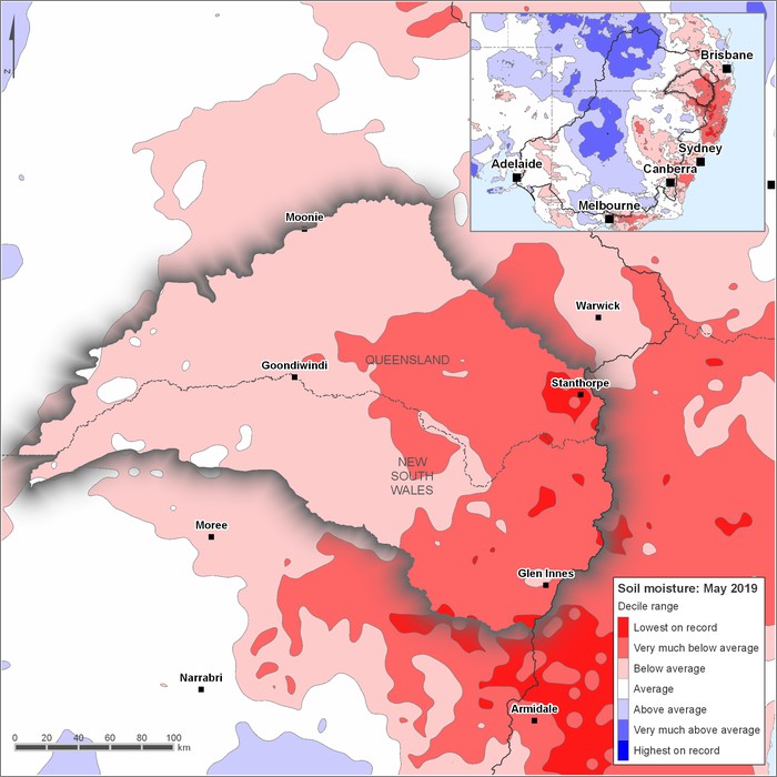 Soil moisture deciles: May 2019
