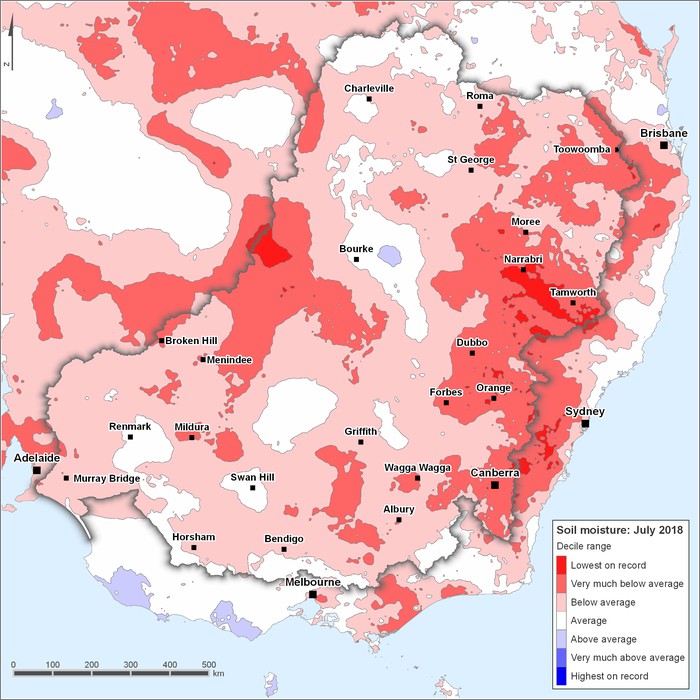 Soil moisture deciles: July 2018
