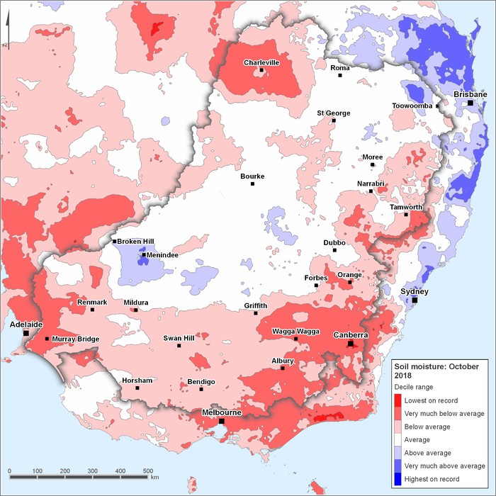 Soil moisture deciles: October 2018