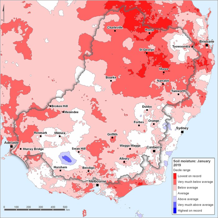 Soil moisture deciles: January 2019
