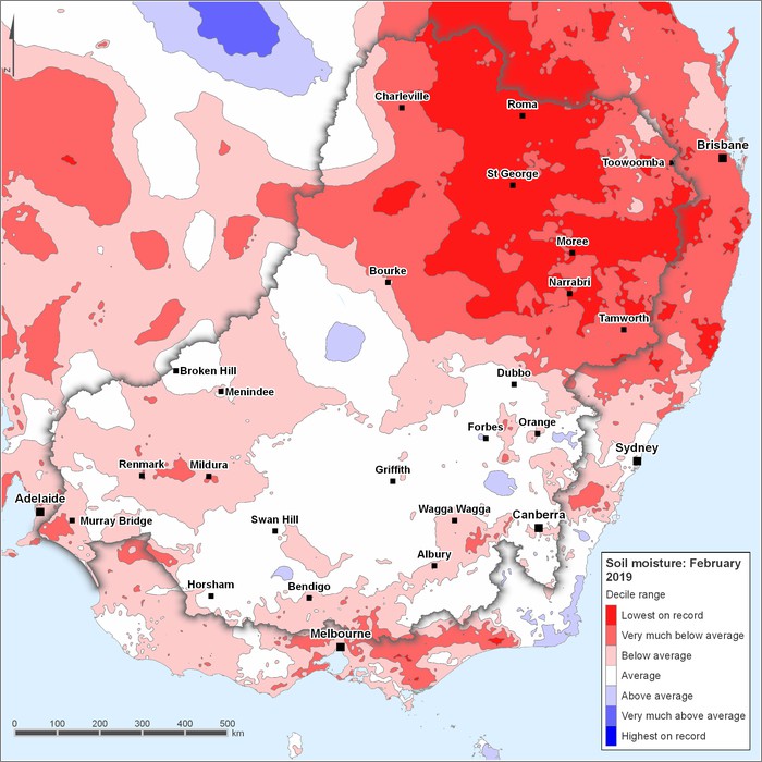 Soil moisture deciles: February 2019