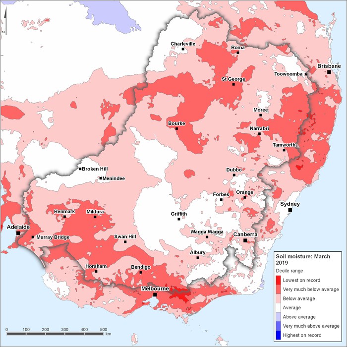 Soil moisture deciles: March 2019