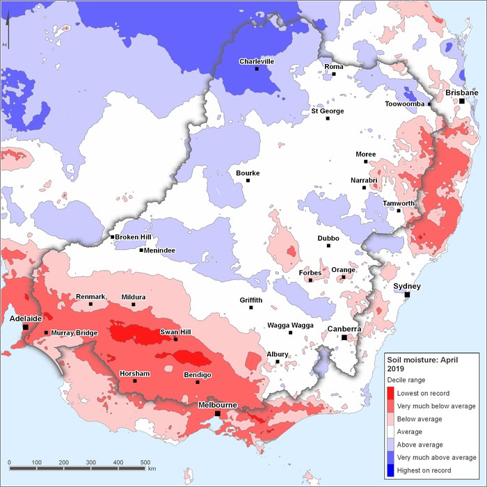 Soil moisture deciles: April 2019