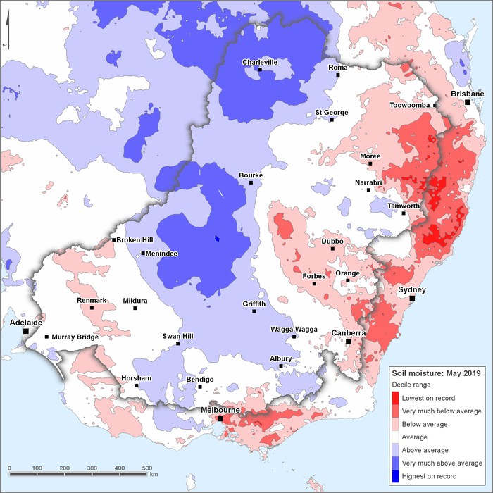 Soil moisture deciles: May 2019