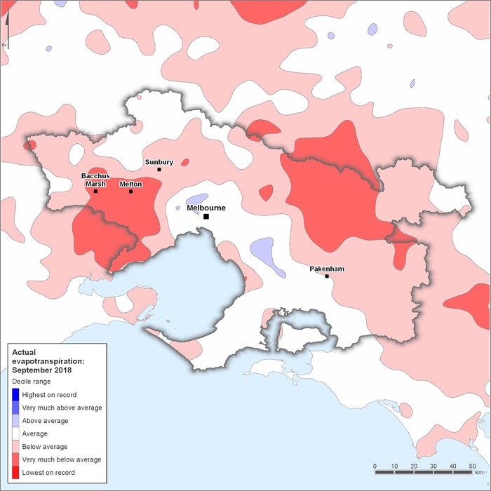Actual evapotranspiration deciles: September 2018