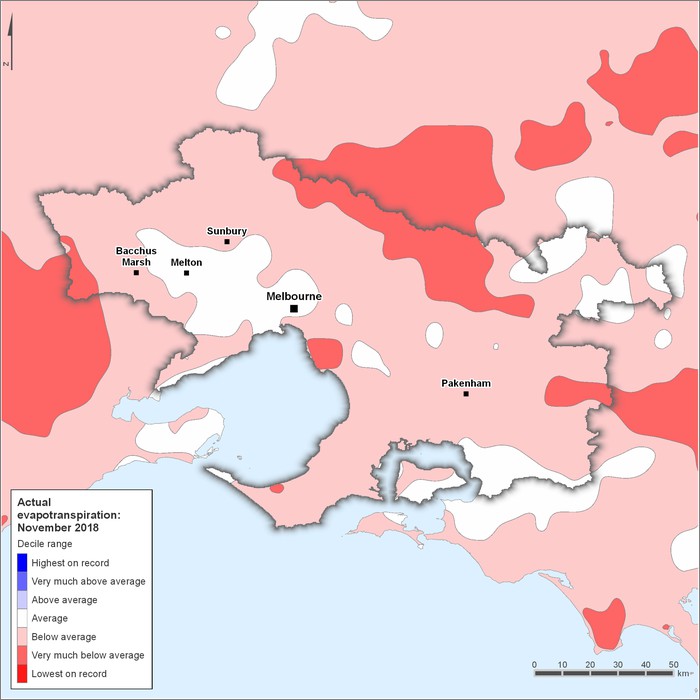 Actual evapotranspiration deciles: November 2018