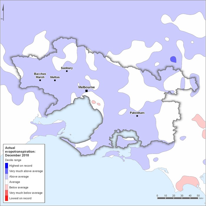 Actual evapotranspiration deciles: December 2018
