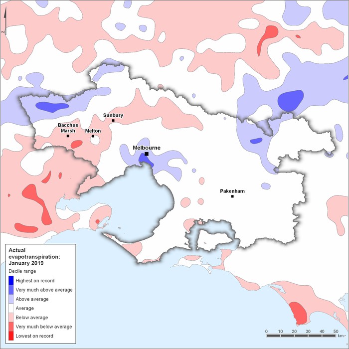 Actual evapotranspiration deciles: January 2019