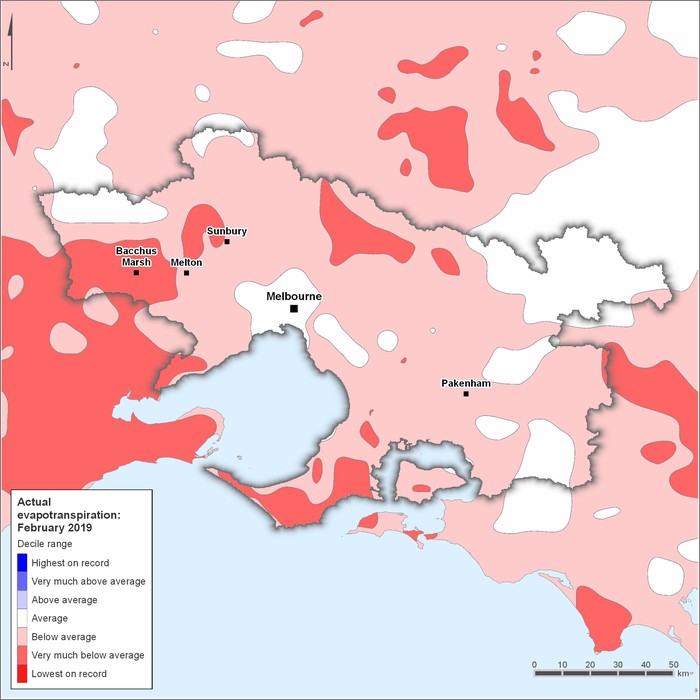 Actual evapotranspiration deciles: February 2019
