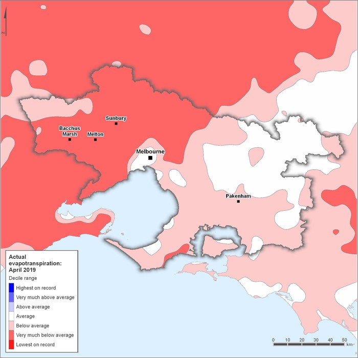 Actual evapotranspiration deciles: April 2019