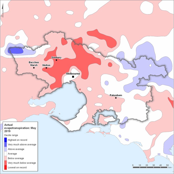 Actual evapotranspiration deciles: May 2019
