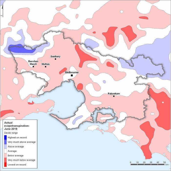 Actual evapotranspiration deciles: June 2019