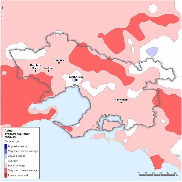 Actual evapotranspiration deciles: 2018–2019
