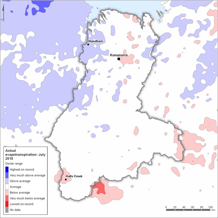 Actual evapotranspiration deciles: July 2018