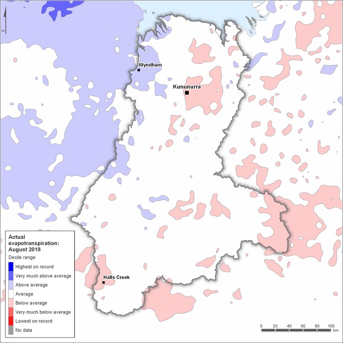 Actual evapotranspiration deciles: August 2018