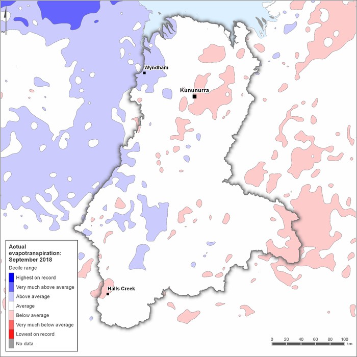 Actual evapotranspiration deciles: September 2018