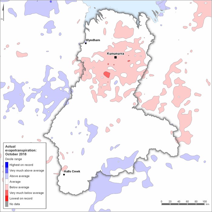 Actual evapotranspiration deciles: October 2018