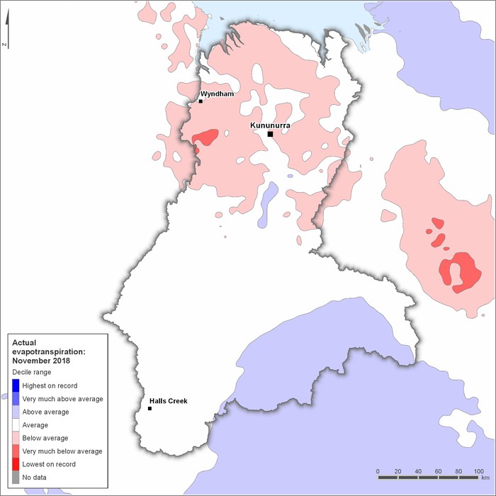 Actual evapotranspiration deciles: November 2018