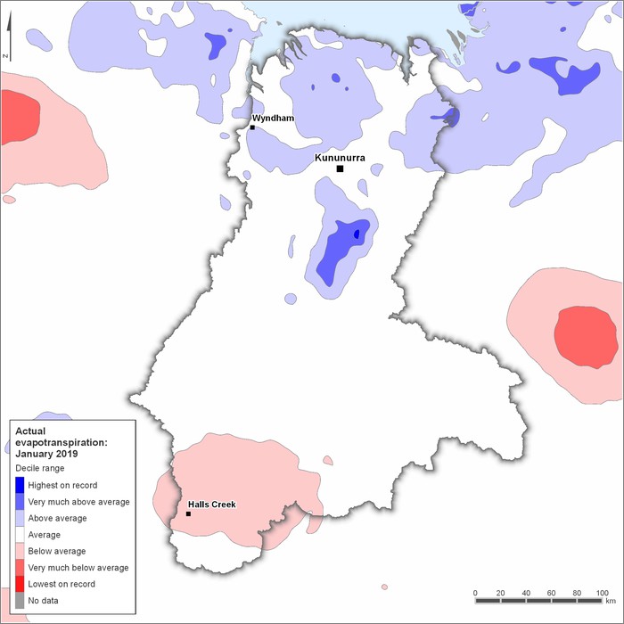 Actual evapotranspiration deciles: January 2019