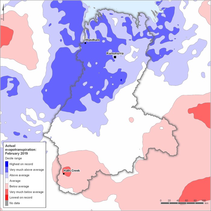 Actual evapotranspiration deciles: February 2019