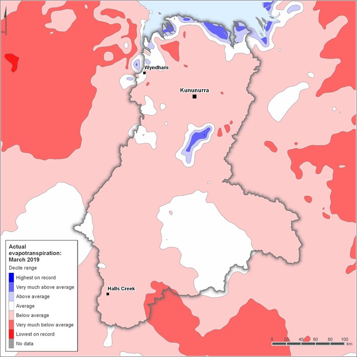 Actual evapotranspiration deciles: March 2019