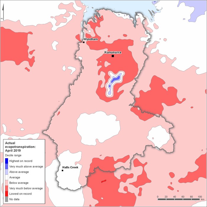 Actual evapotranspiration deciles: April 2019
