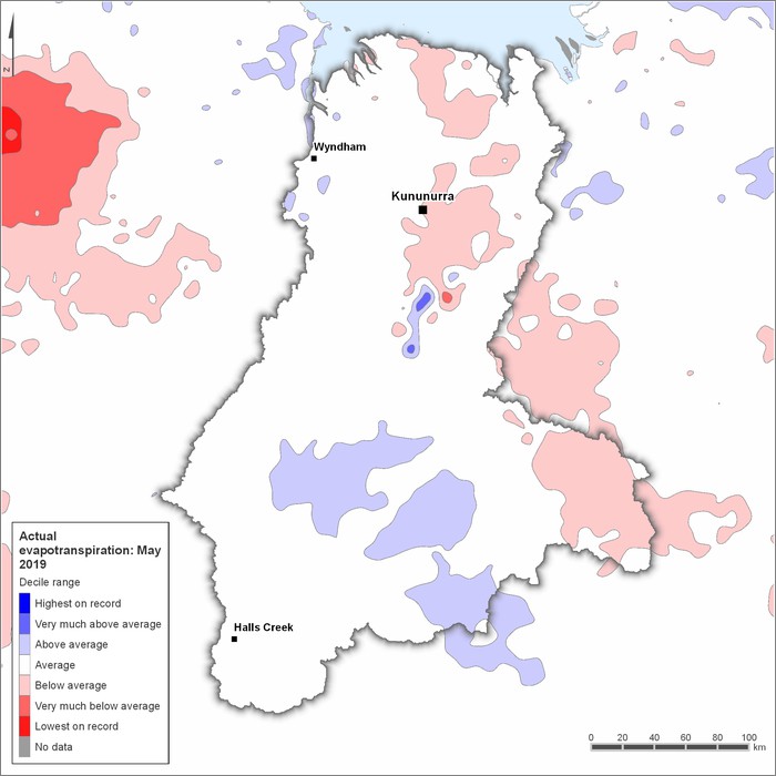 Actual evapotranspiration deciles: May 2019