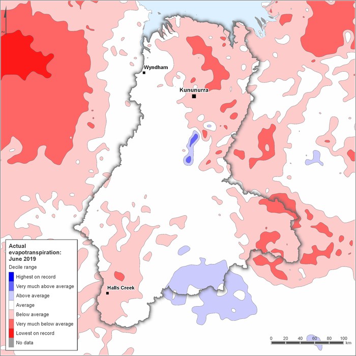Actual evapotranspiration deciles: June 2019