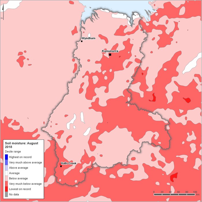 Soil moisture deciles: August 2018