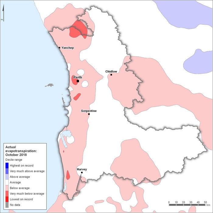Actual evapotranspiration deciles: October 2018