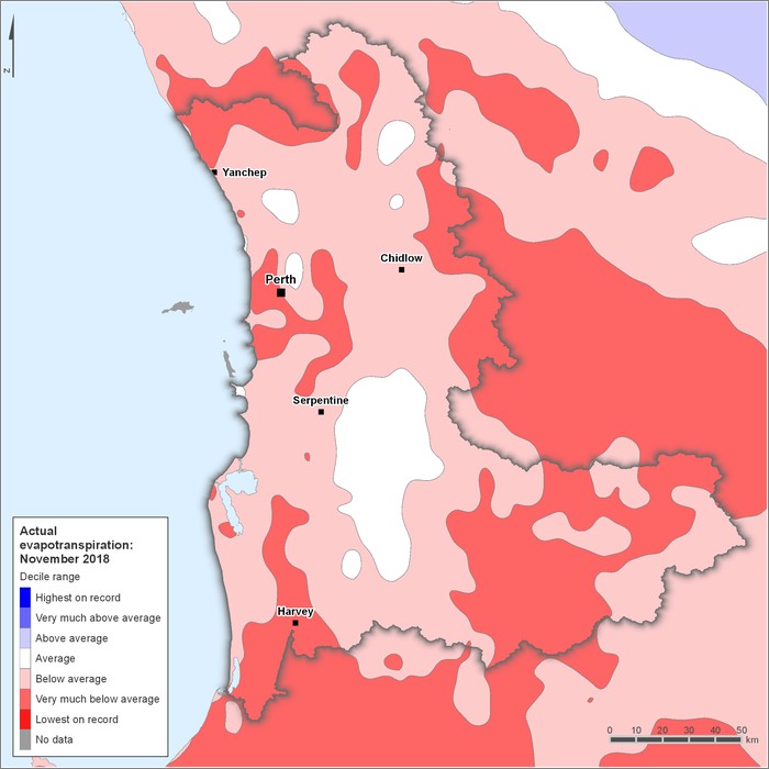 Actual evapotranspiration deciles: November 2018