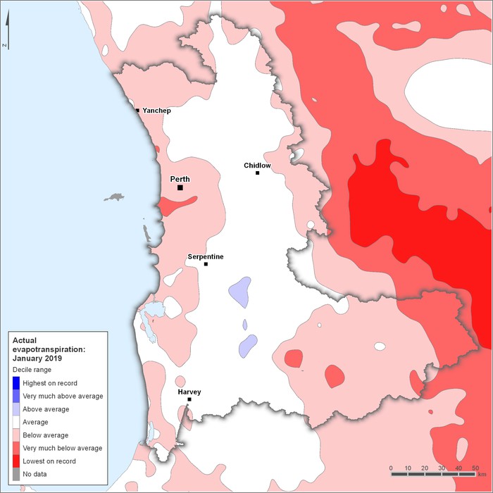 Actual evapotranspiration deciles: January 2019