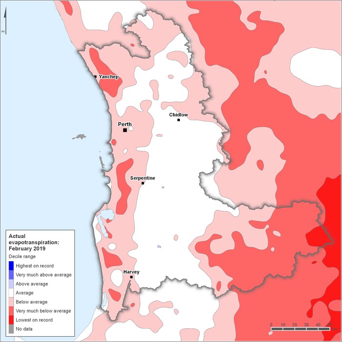Actual evapotranspiration deciles: February 2019