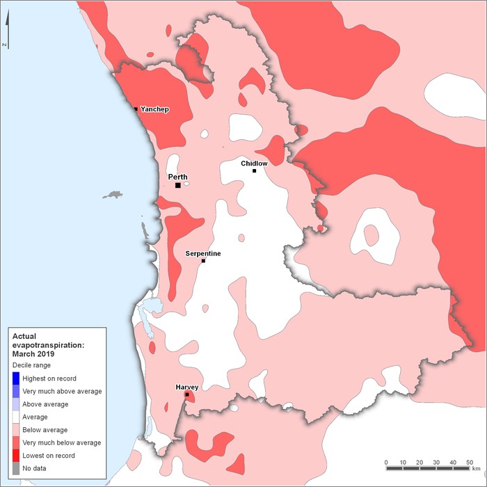 Actual evapotranspiration deciles: March 2019