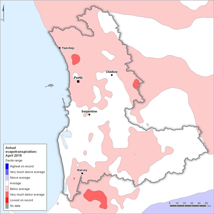 Actual evapotranspiration deciles: April 2019