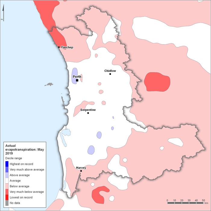 Actual evapotranspiration deciles: May 2019