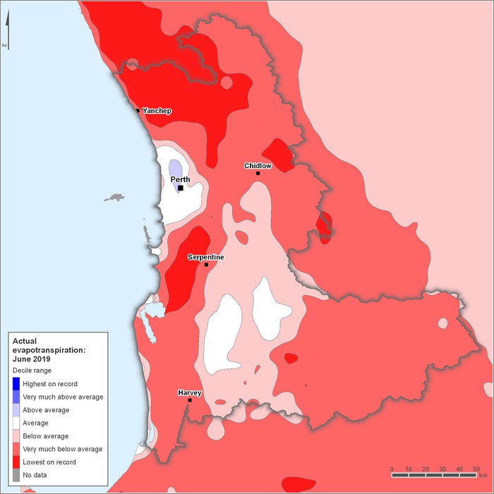 Actual evapotranspiration deciles: June 2019