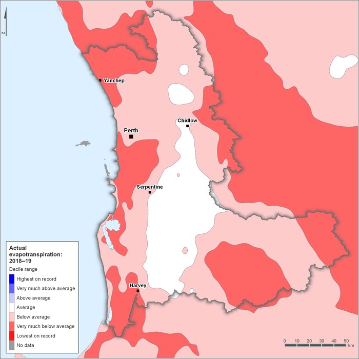 Actual evapotranspiration deciles: 2018–2019