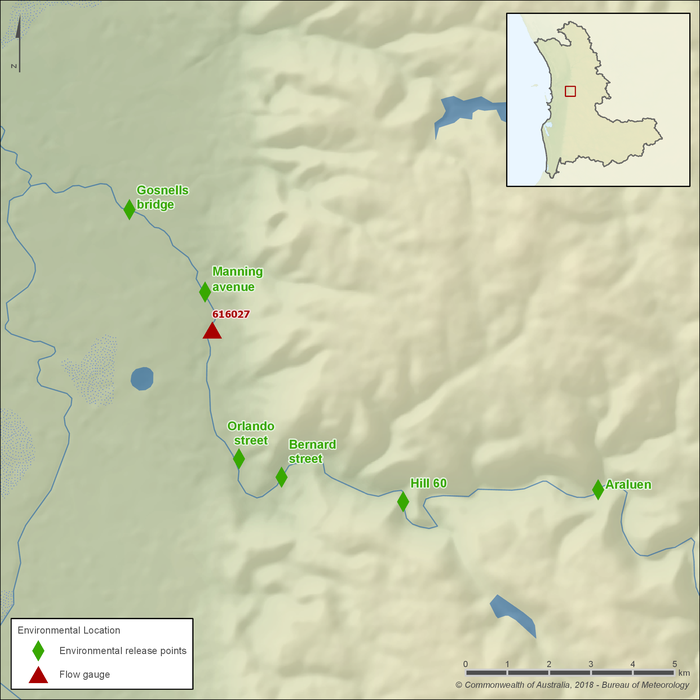 Map showing Middle Canning River environmental release points