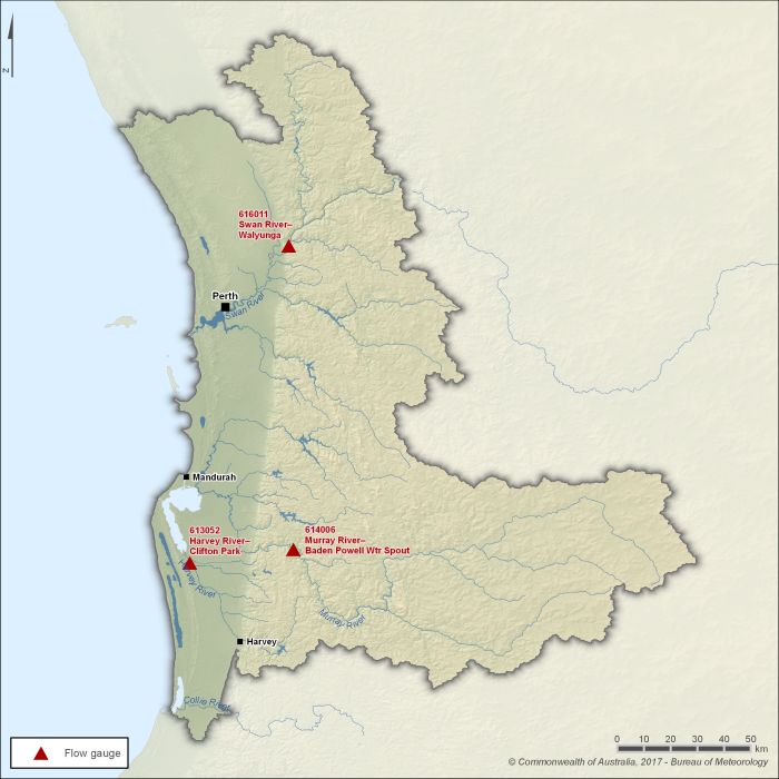 Figure C5 Key flow gauging stations along the main rivers within the Perth region