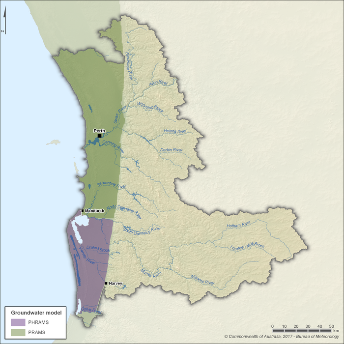 Figure N2 Groundwater model areas relative to the Perth region boundary