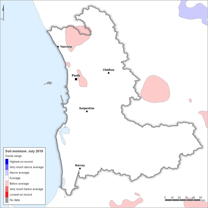 Soil moisture deciles: July 2018
